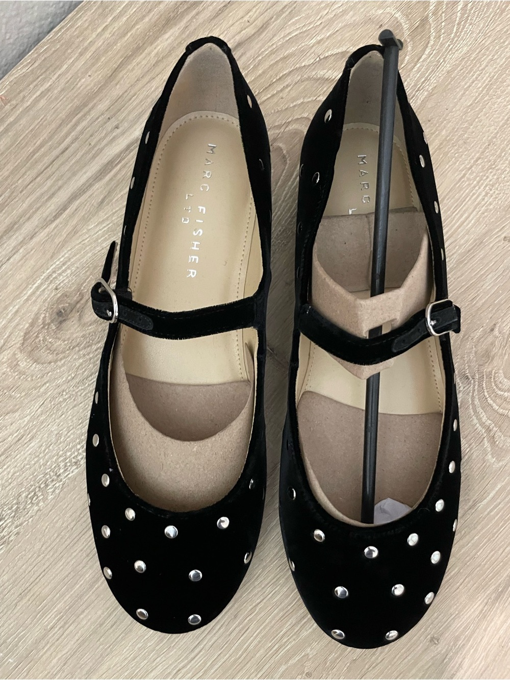 Marc Fisher Elizza2 Black “Embellished” Studded Mary Jane Flats